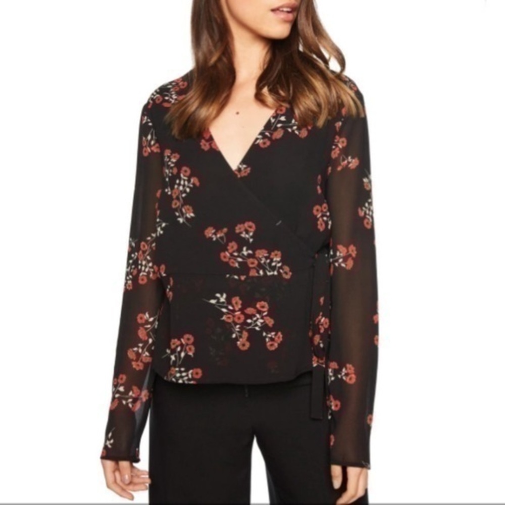 Bardot Wrap Top In Red Black Floral